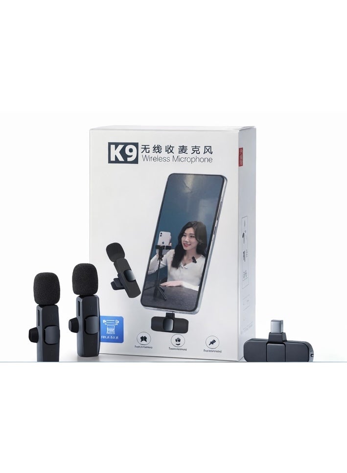 K9 Wireless Lavalier Microphone for Type-C Smartphones – Dual Mic, 20m Range, Plug & Play, Noise Reduction, Rechargeable – Ideal for Vlog, Live Streaming & Interviews - Image 1